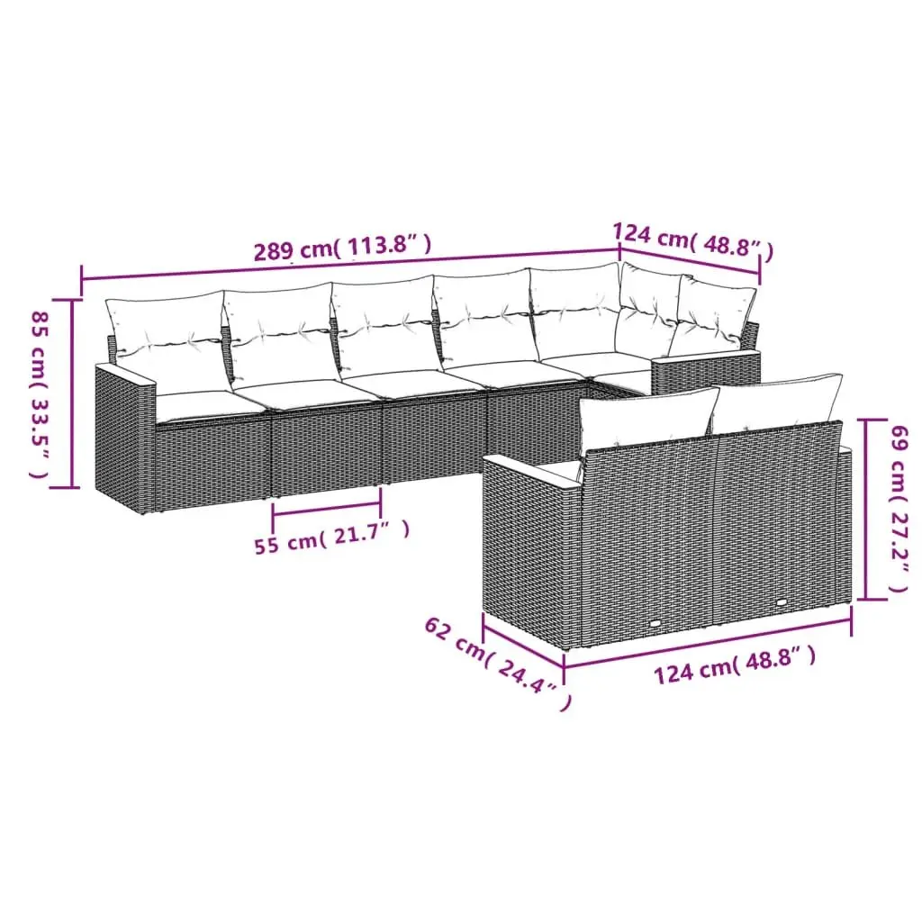 Garden Sofa Set Modular PE Rattan 8 Piece Outdoor Furniture Grey