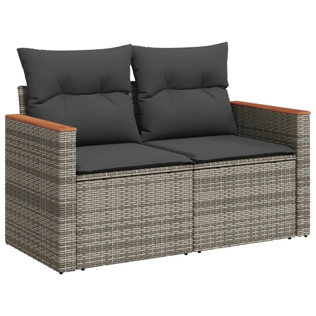 9 Piece Garden Sofa Set Grey PE Rattan Modular Outdoor Patio Furniture with Cushions