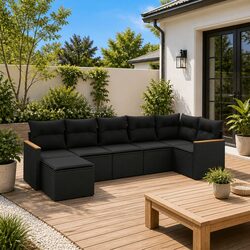 Garden Sofa Set 7 Piece Outdoor Furniture Patio Lounge Black Rattan with