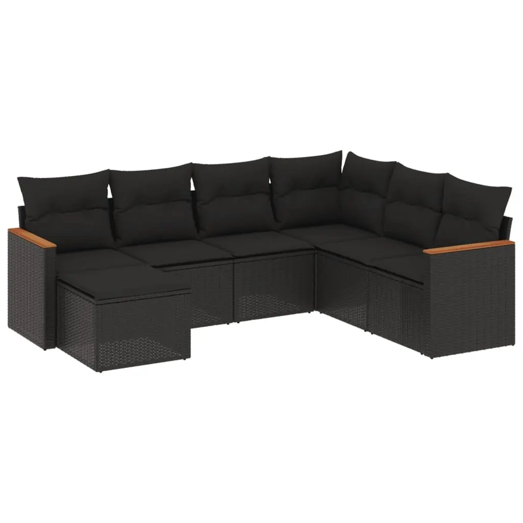Garden Sofa Set 7 Piece Outdoor Patio Furniture with Cushions Black Rattan