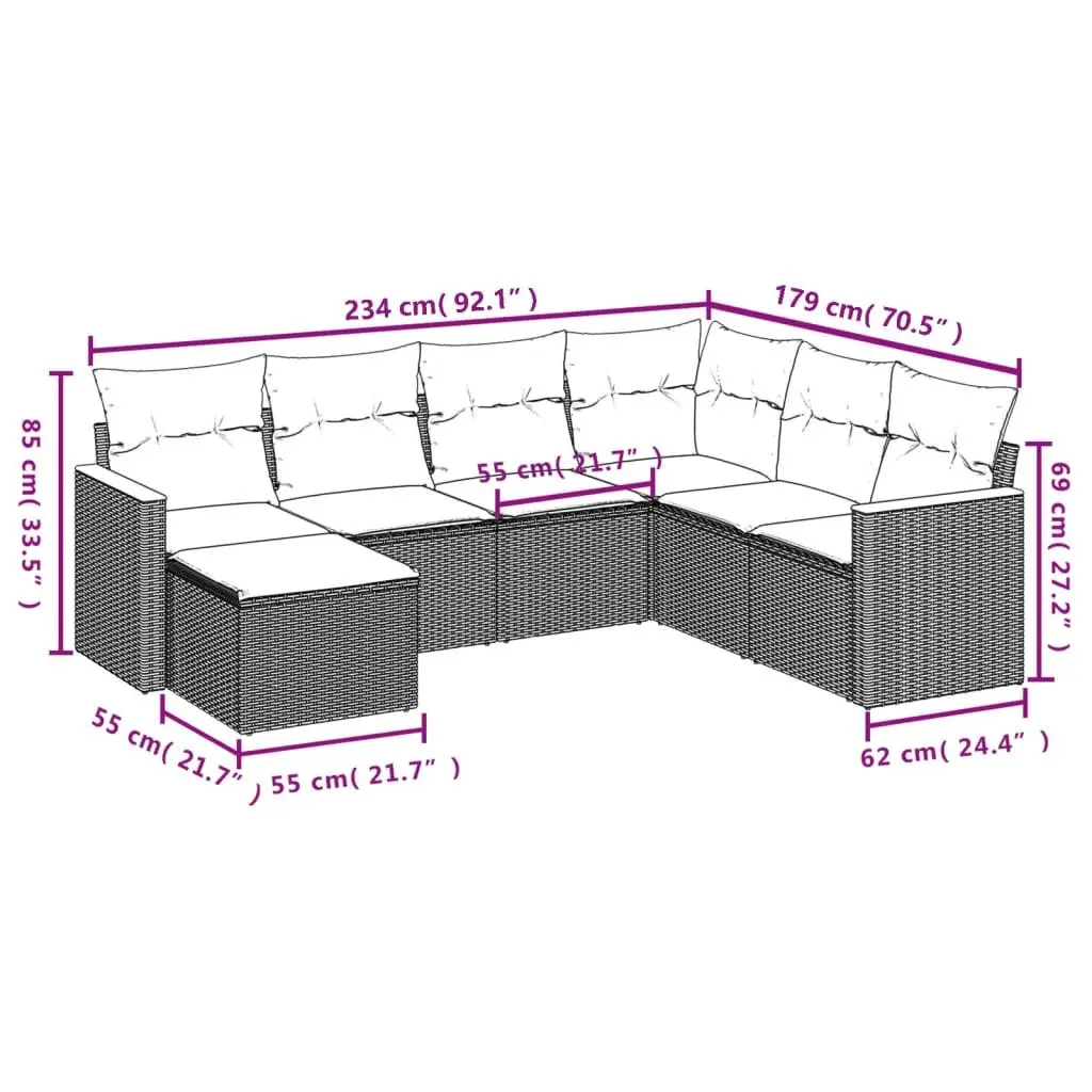Garden Sofa Set PE Rattan Modular 7 Piece Outdoor Furniture Grey with Cushions