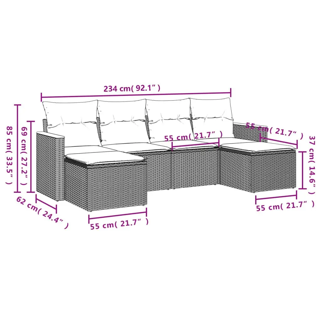 Garden Sofa Set Modular PE Rattan 6 Piece Grey Outdoor Furniture
