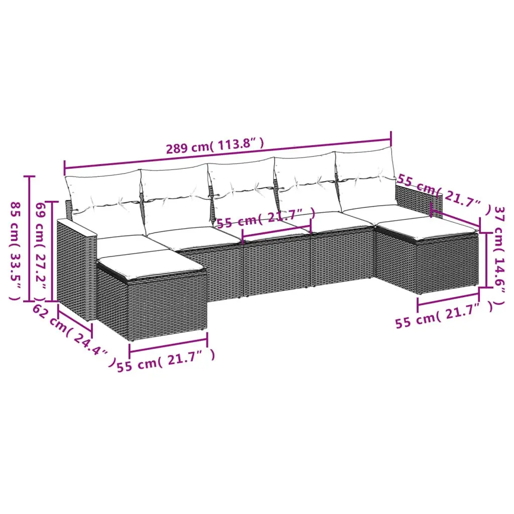 Modular Garden Sofa Set 7 Piece Grey Cushions Outdoor Furniture PE Rattan Construction