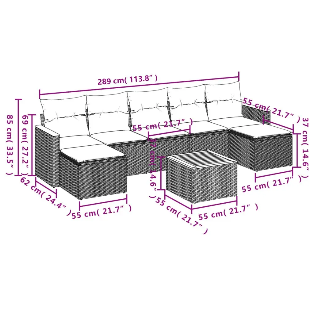 Garden Sofa Set Modular PE Rattan 8 Piece Outdoor Furniture Grey