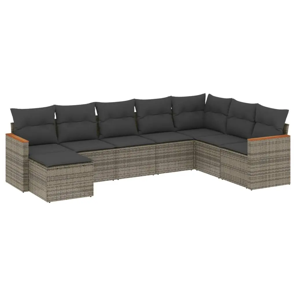 8 Piece Modular Garden Sofa Set Outdoor Furniture Grey Cushions Durable PE Rattan