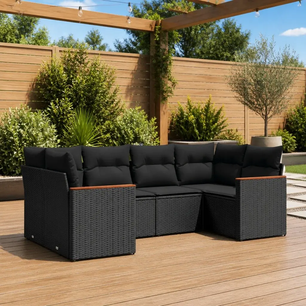 Garden Sofa Set PE Rattan Modular Sectional 6 Piece Black