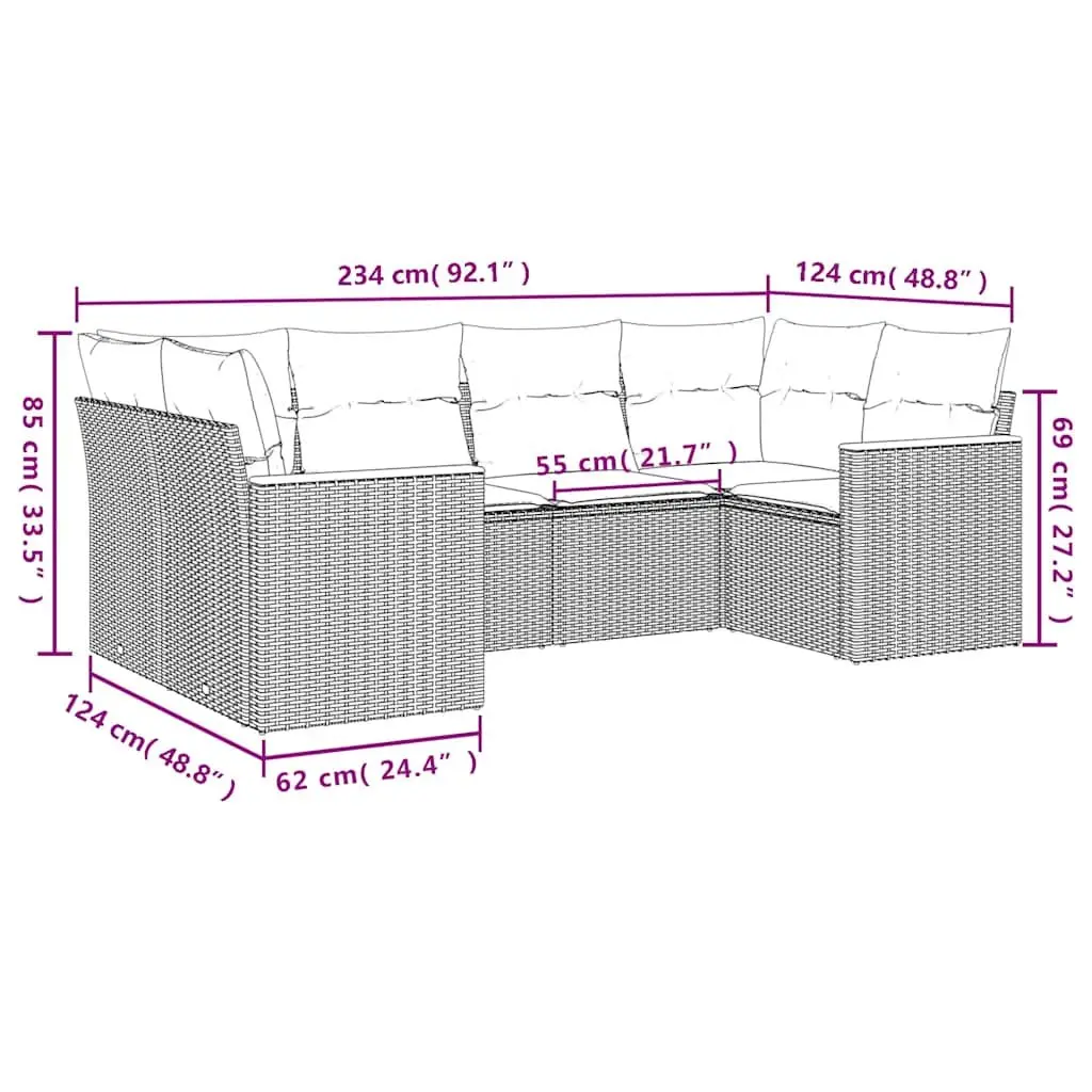 Garden Sofa Set PE Rattan Modular Sectional 6 Piece Black