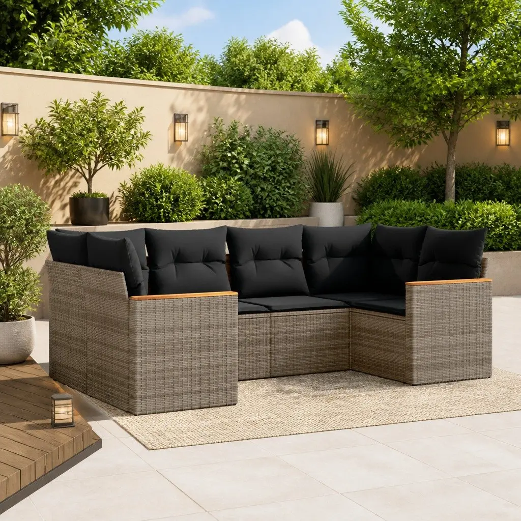 Garden Sofa Set PE Rattan 6 Piece Outdoor Furniture Patio Sectional Grey