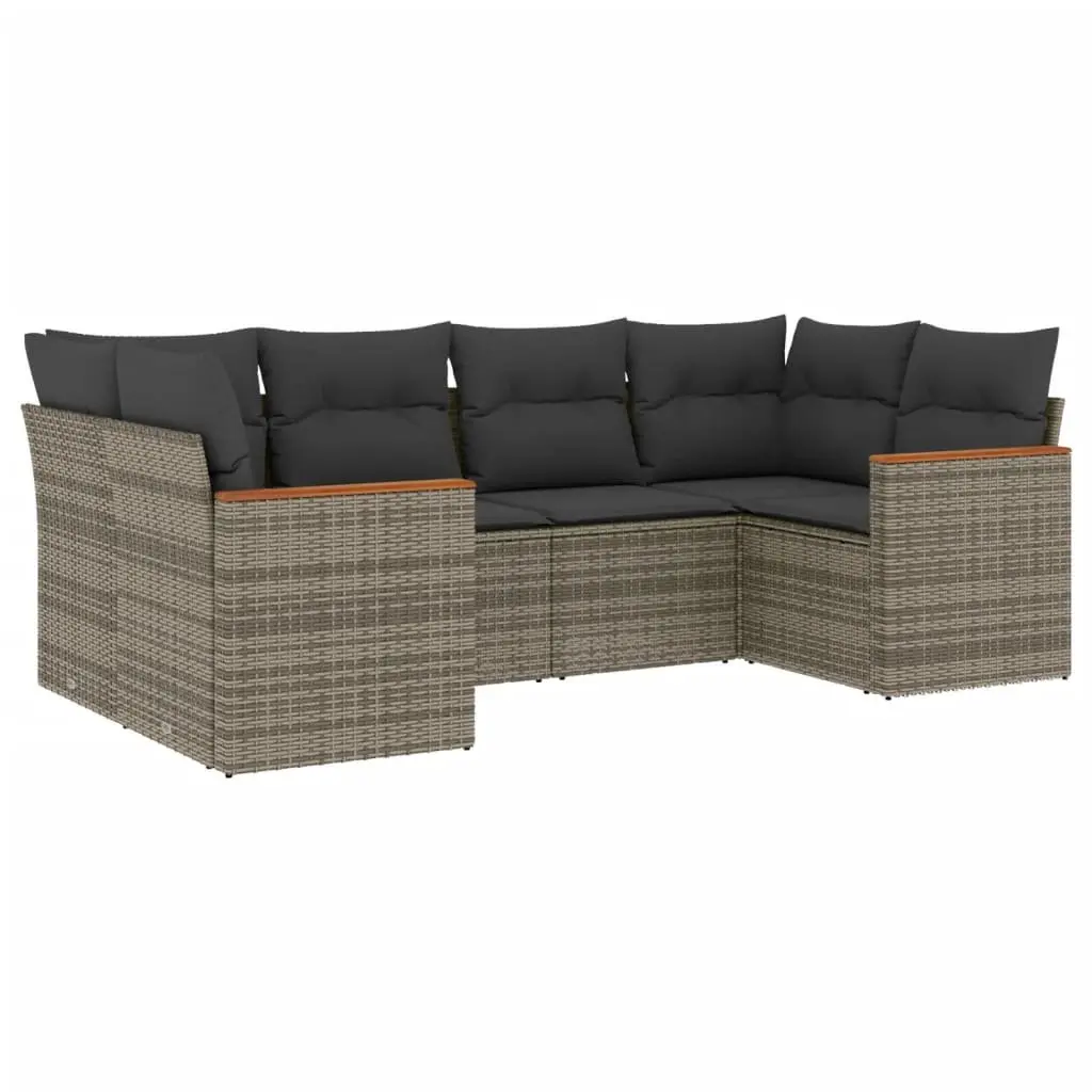 Garden Sofa Set PE Rattan 6 Piece Outdoor Furniture Patio Sectional Grey