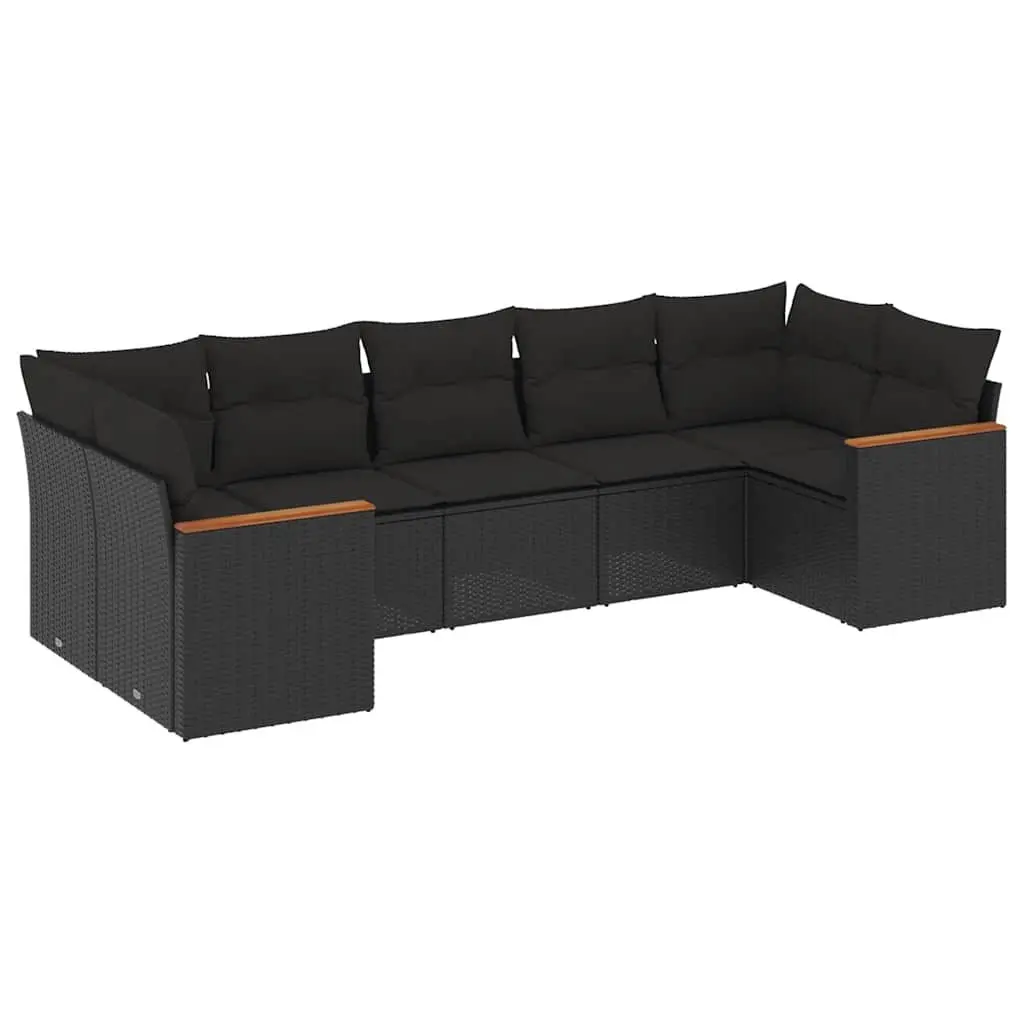 7 Piece Outdoor Garden Sofa Set PE Rattan Modular Black with Cushions