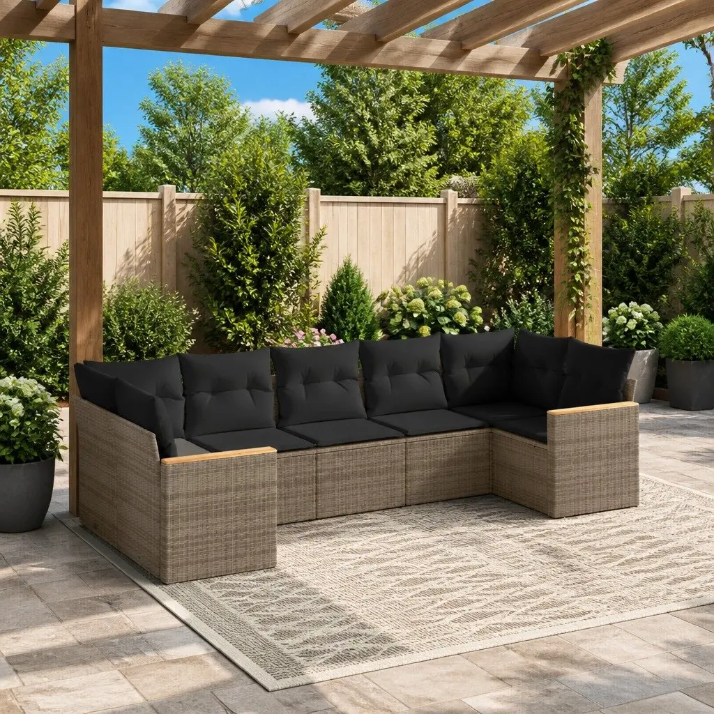 Outdoor Garden Sofa Set PE Rattan 7 Piece Modular Furniture Grey