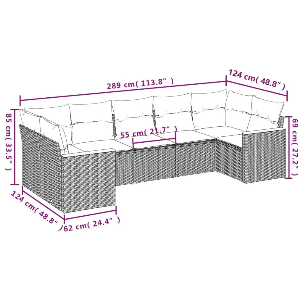 Outdoor Garden Sofa Set PE Rattan 7 Piece Modular Furniture Grey