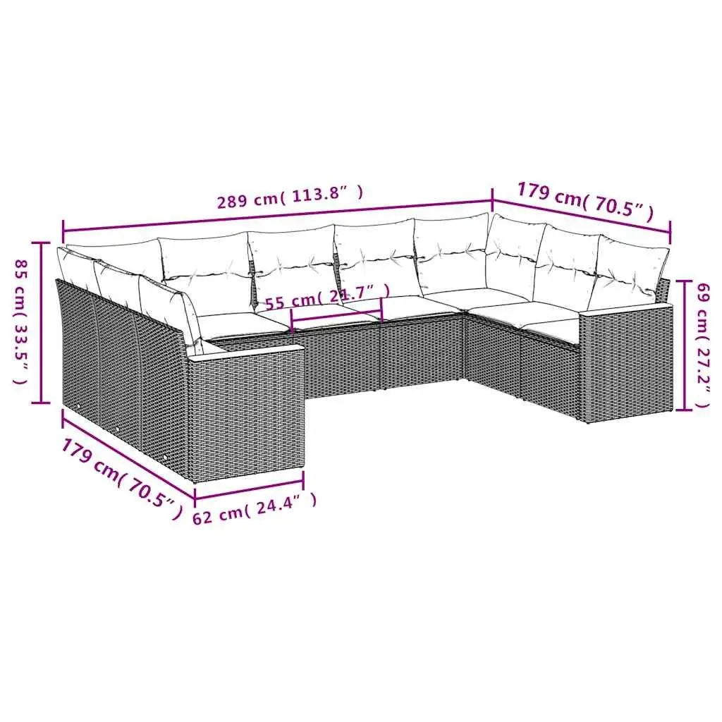 Garden Sofa Set PE Rattan Modular 9 Piece Outdoor Furniture Patio Black
