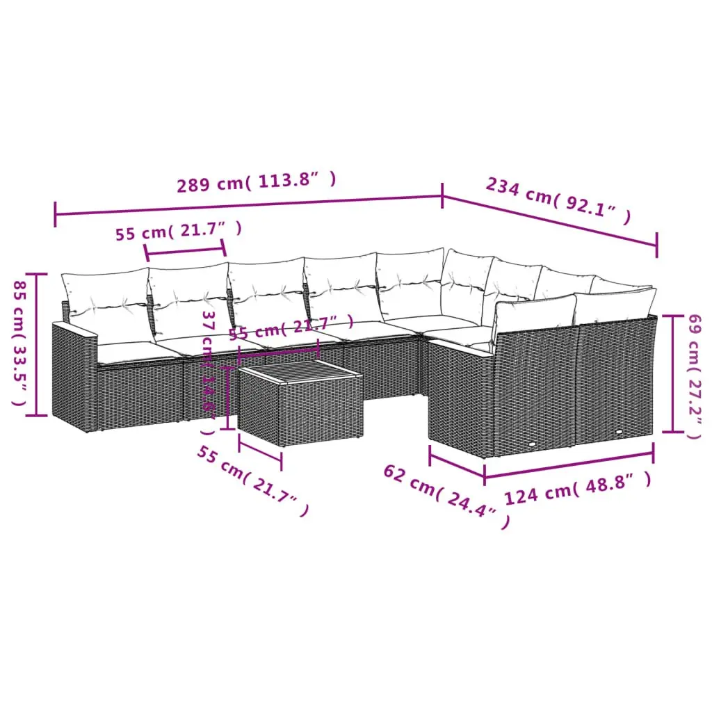 Garden Sofa Set 10 Piece Outdoor Furniture Grey Poly Rattan Modular Patio Lounge