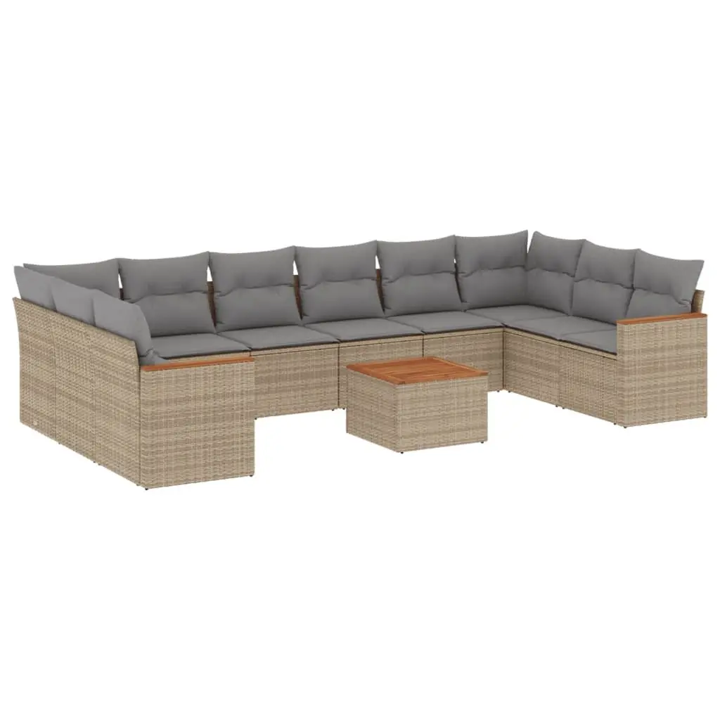 Garden Sofa Set 11 Piece Outdoor Furniture Patio Beige Poly Rattan Modular