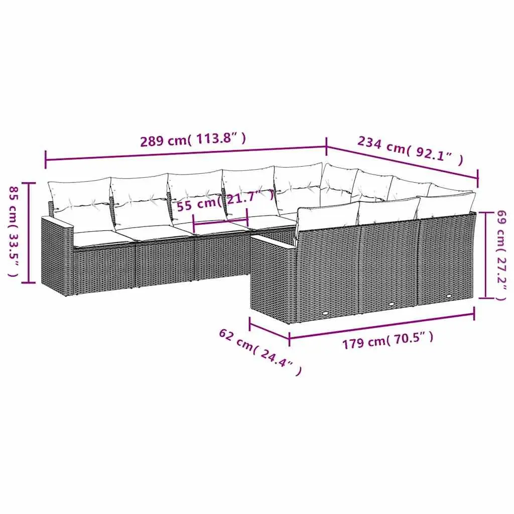 Garden Sofa Set PE Rattan Modular 10 Piece Outdoor Furniture Black
