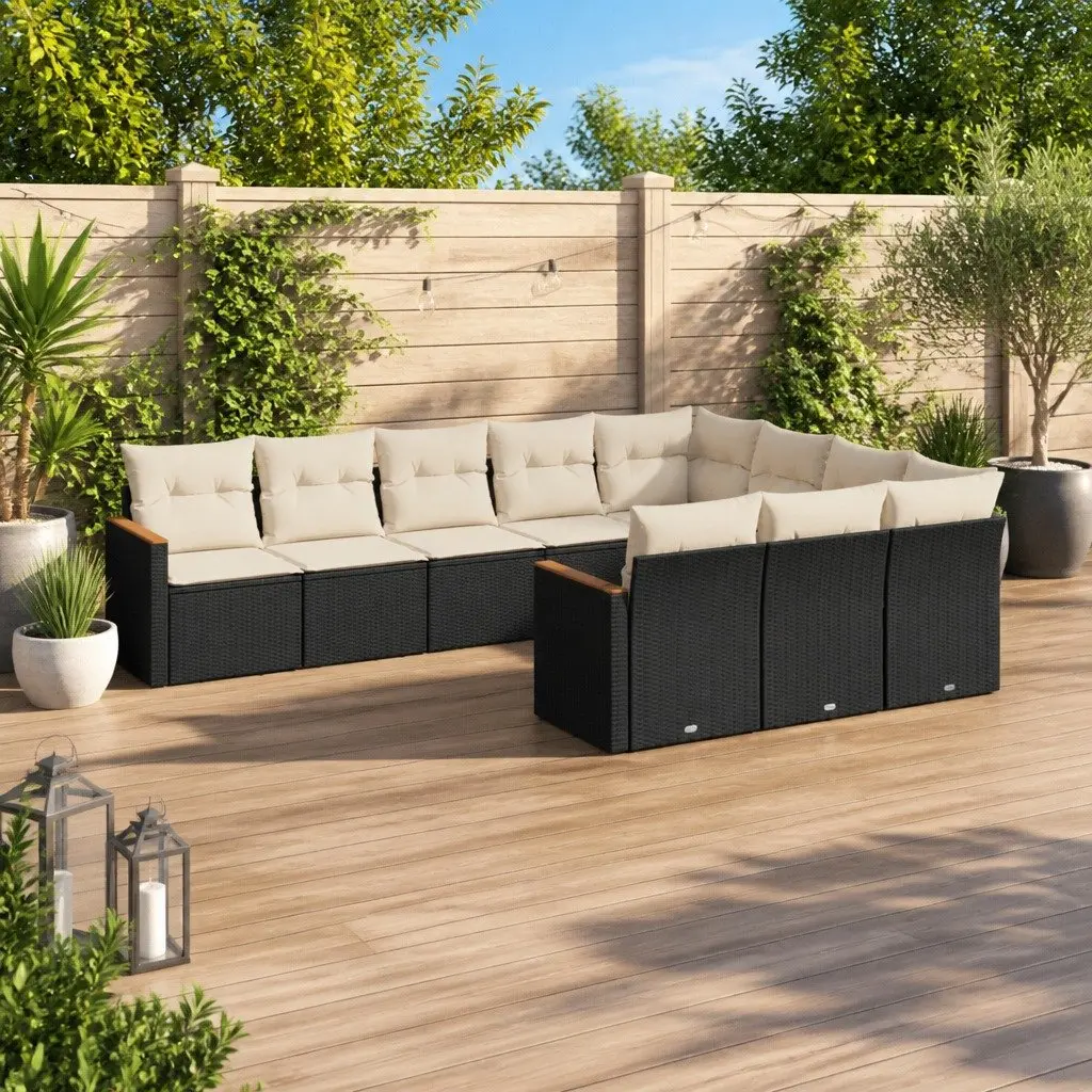 Garden Sofa Set Modular PE Rattan 10 Piece Outdoor Patio Furniture Black