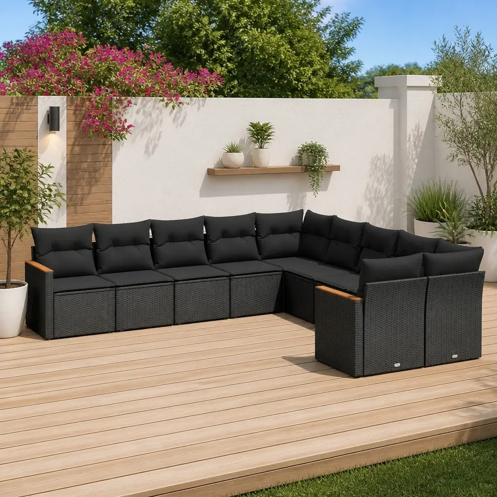 Garden Sofa Set PE Rattan Modular 10 Piece Outdoor Furniture Black