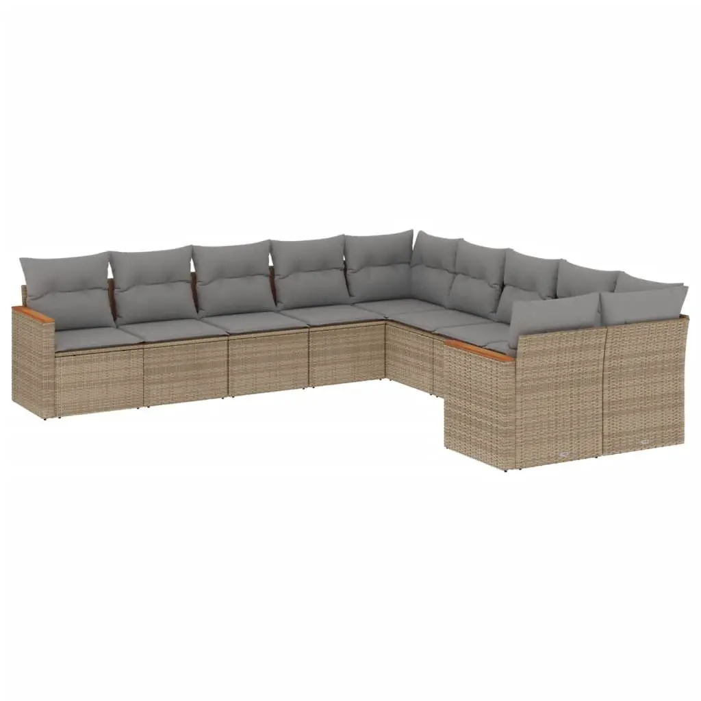 Garden Sofa Set 10 Piece Outdoor Furniture Patio Beige Poly Rattan Modular