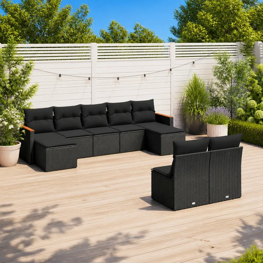 Garden Sofa Set PE Rattan Modular 9 Piece Outdoor Furniture Black
