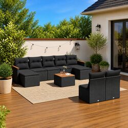 Practical 10-Piece Black Garden Sofa for Outdoor Use