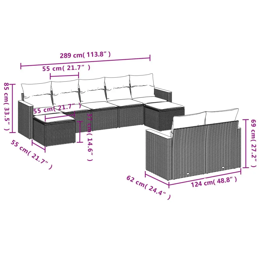 Garden Sofa Set PE Rattan 9 Piece Outdoor Furniture Modular Black with Cushions