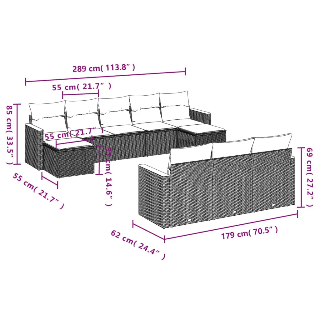 Garden Sofa Set PE Rattan Modular 10 Piece Outdoor Furniture Black