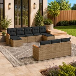 Garden Sofa Set 10 Piece Outdoor Furniture Patio Sectional with Cushions Grey