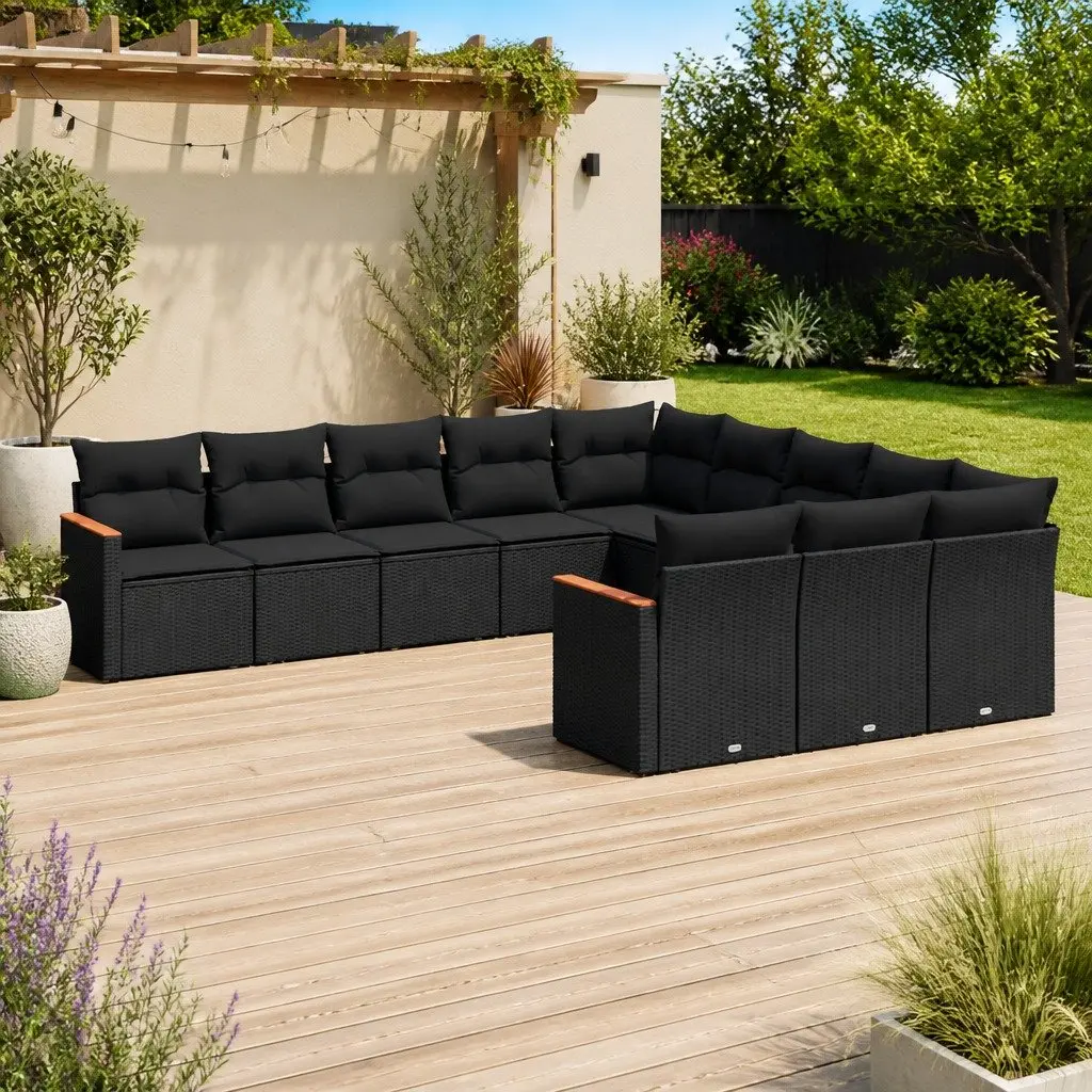 Garden Sofa Set Modular PE Rattan 11 Piece Outdoor Furniture Patio Black with Cushions