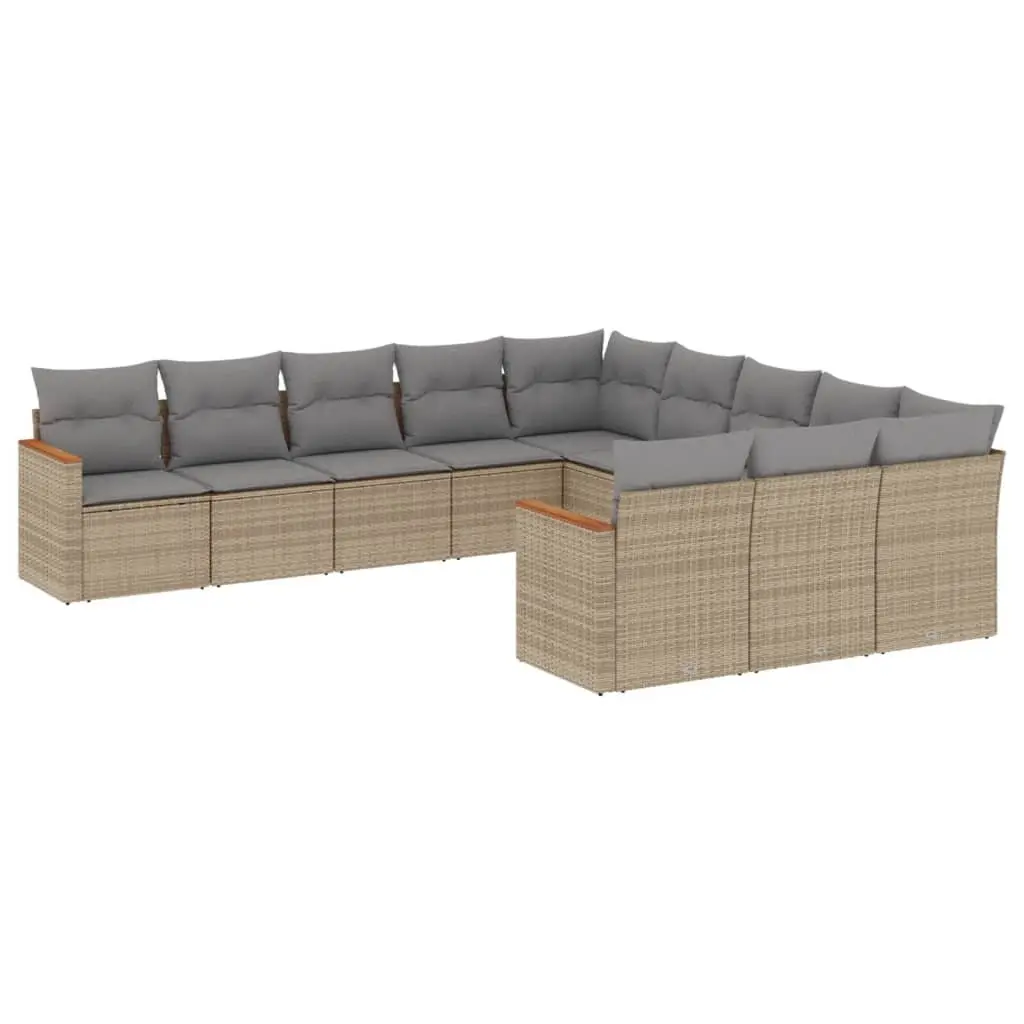Garden Sofa Set 11 Piece Outdoor Furniture Patio Lounge Beige Modular Cushions