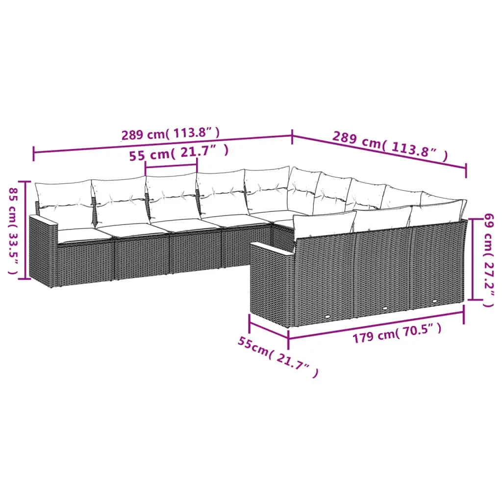 Garden Sofa Set 11 Piece Outdoor Furniture Patio Lounge Beige Modular Cushions