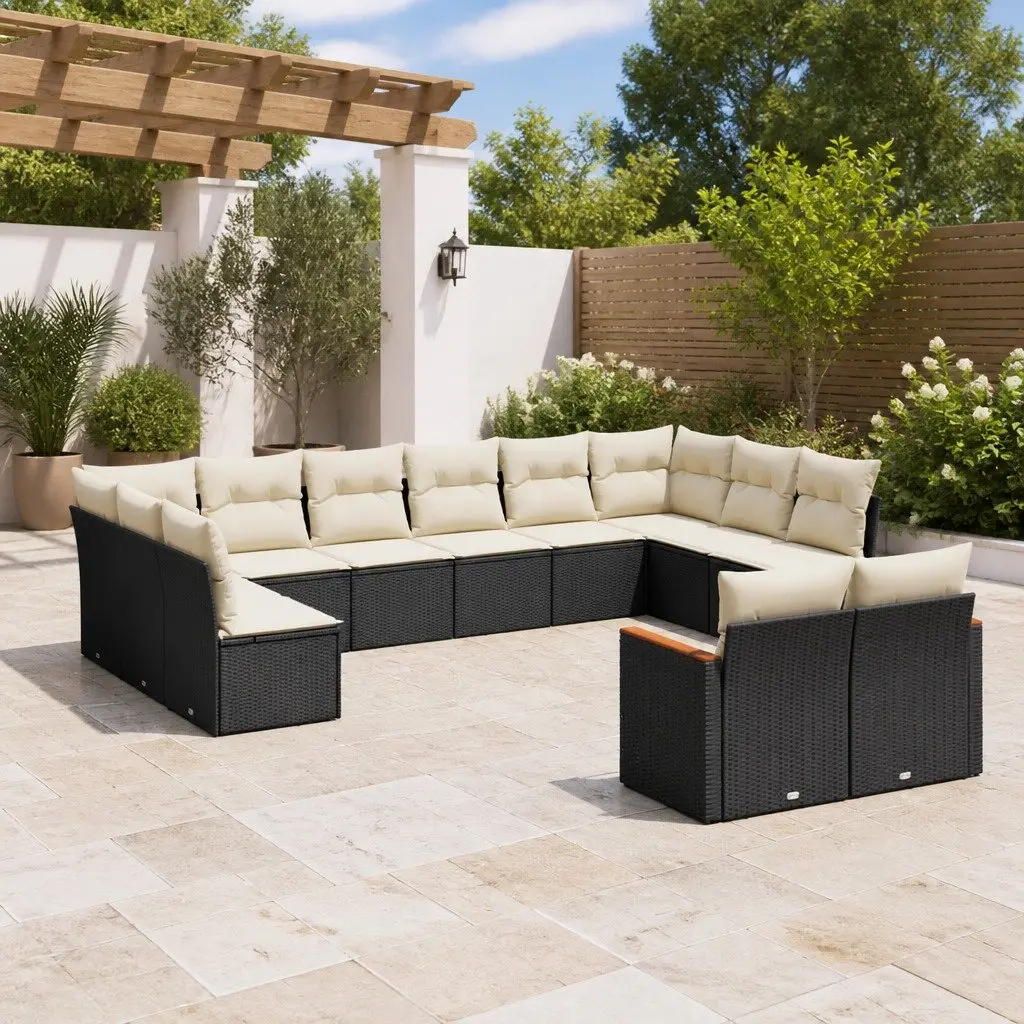 Garden Sofa Set Modular PE Rattan 12 Piece Outdoor Patio Furniture Black