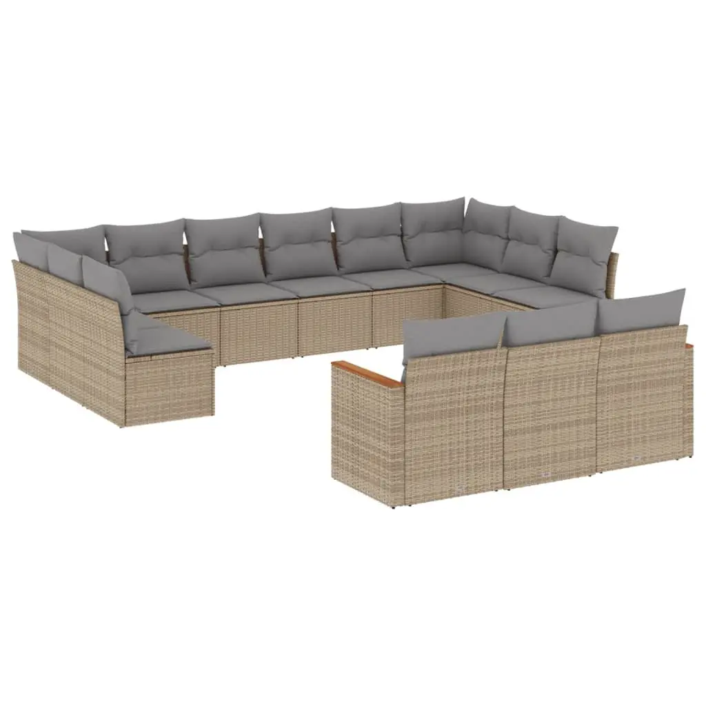 Garden Sofa Set 13 Piece Outdoor Patio Furniture Beige Poly Rattan Modular