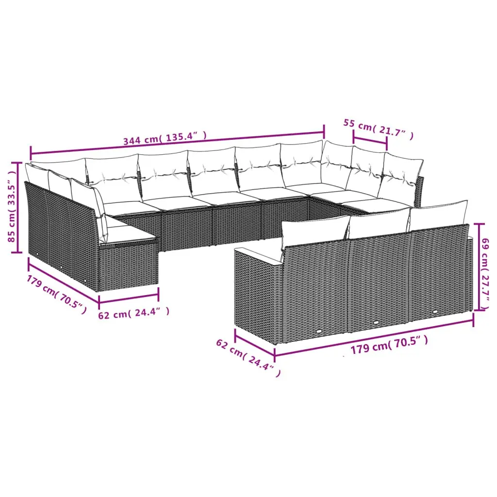 Garden Sofa Set 13 Piece Outdoor Furniture Patio Lounge Grey Modular Cushions