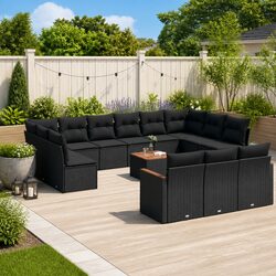 Garden Sofa Set 14 Piece Outdoor Furniture Modular Patio Black Poly Rattan