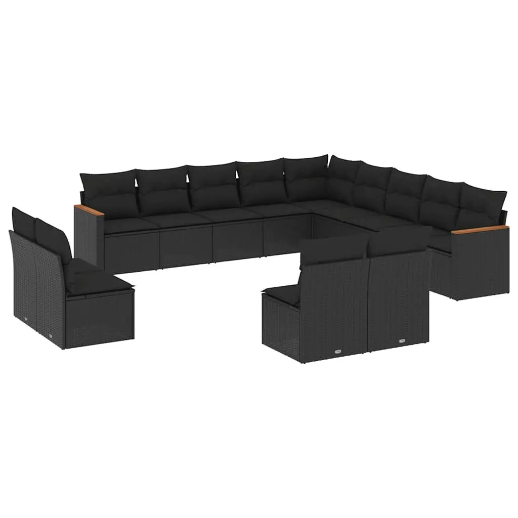 Garden Sofa Set Modular Outdoor Furniture 13 Piece Black PE Rattan