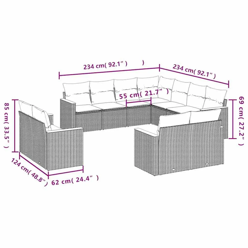 Garden Sofa Set PE Rattan Modular 11 Piece Outdoor Furniture Black