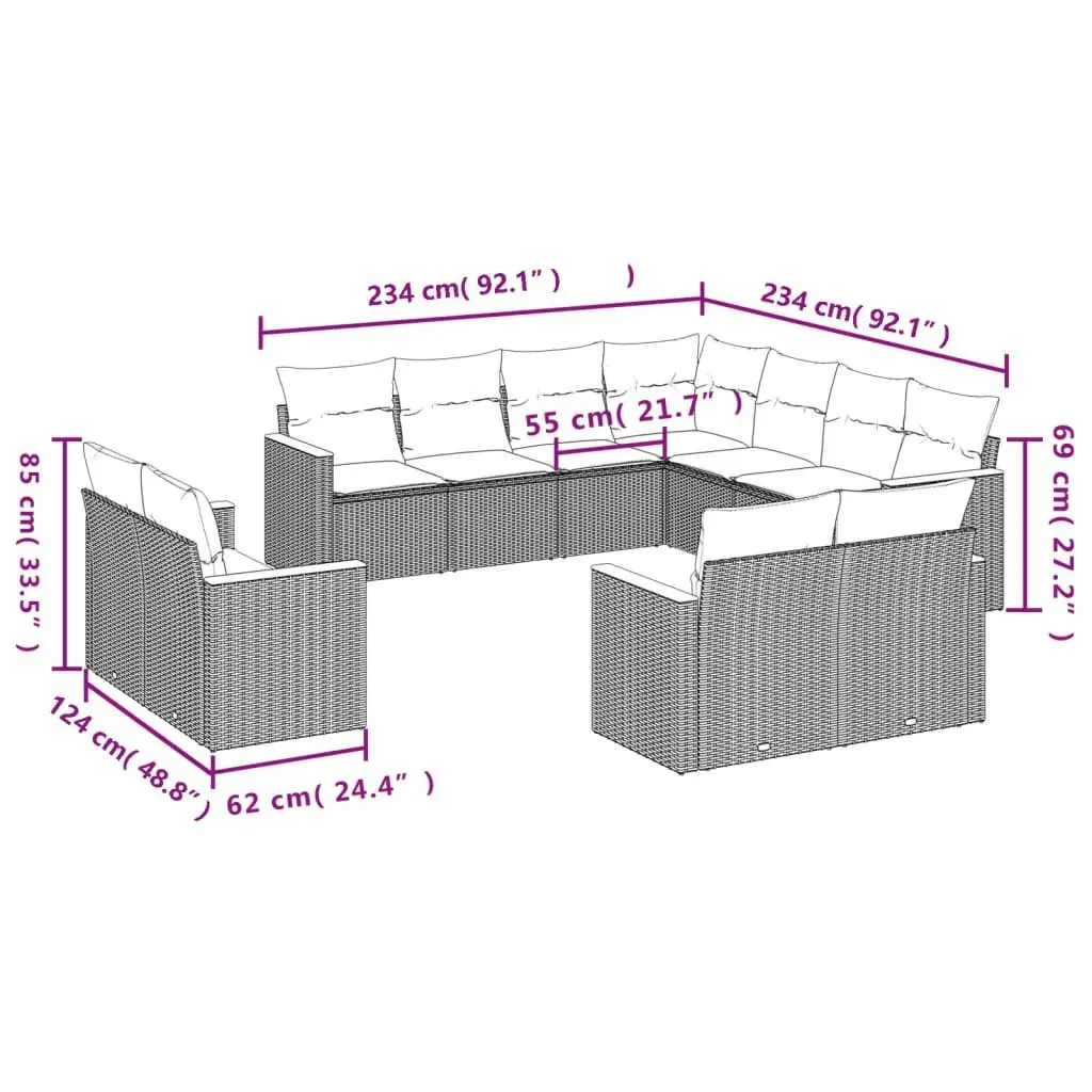 Garden Sofa Set 11 Piece Outdoor Furniture Patio Lounge Grey Modular with
