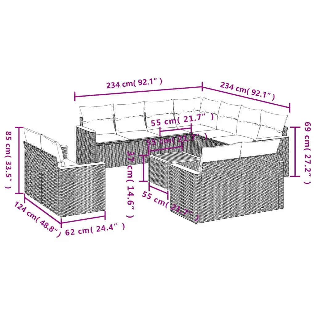 Garden Sofa Set 12 Piece Outdoor Furniture Patio Grey Poly Rattan Modular