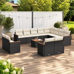 Garden Sofa Set 13 Piece Outdoor Patio Furniture Black Poly Rattan Modular
