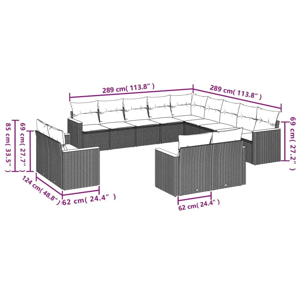 Garden Sofa Set Poly Rattan 13 Piece Modular Outdoor Furniture Grey