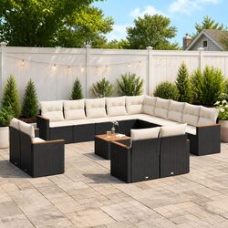 Garden Sofa Set 14 Piece Outdoor Furniture Black Poly Rattan Patio Lounge