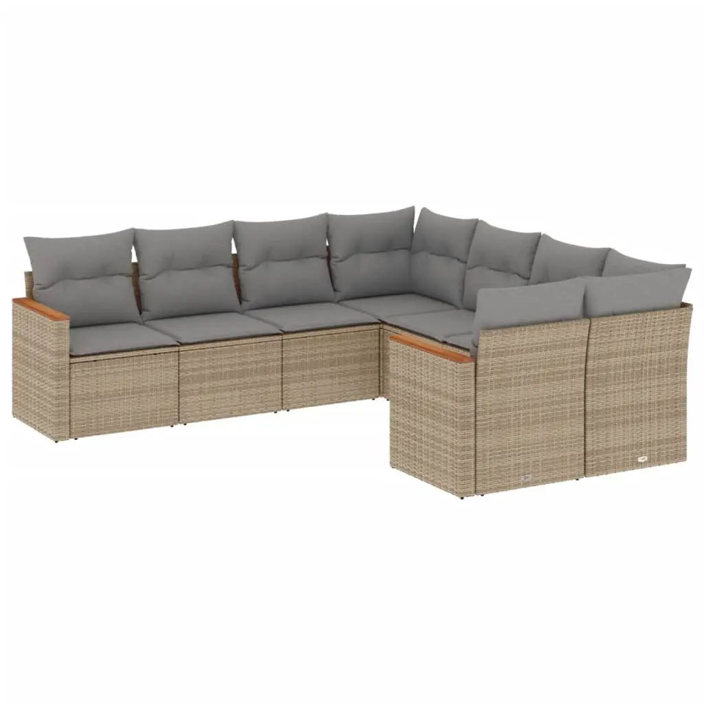 Garden Sofa Set 8 Piece Outdoor Furniture Patio Lounge Beige Rattan Cushions