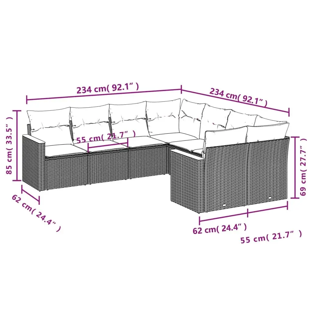 Garden Sofa Set 8 Piece Outdoor Patio Furniture Modular Grey Seating Cushions