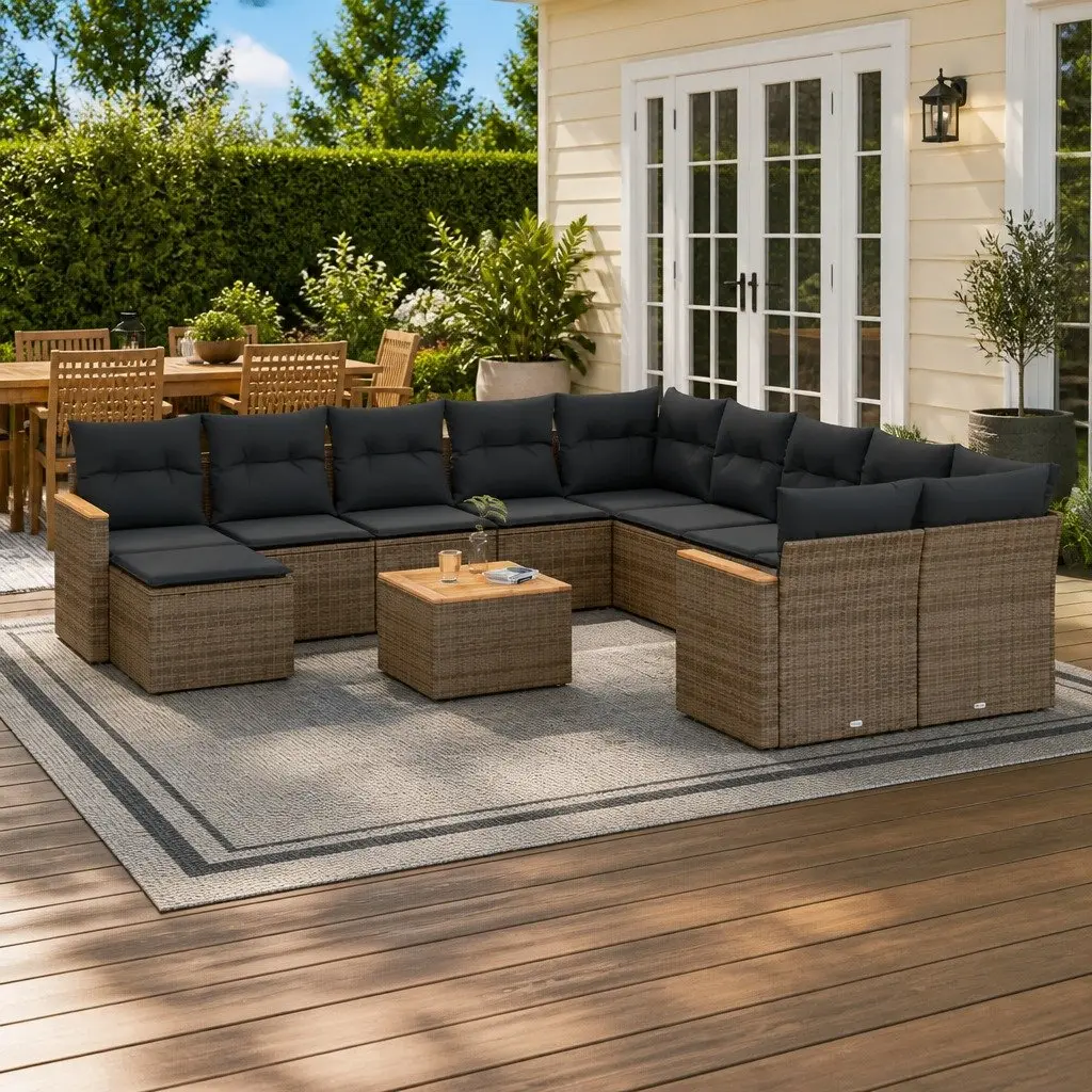 Garden Sofa Set Poly Rattan 12 Piece Modular Outdoor Furniture Grey