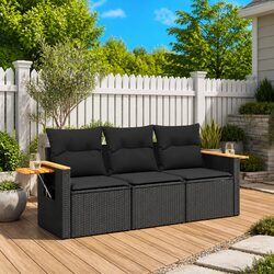Garden Sofa Set 3 Piece Outdoor Furniture Black PE Rattan Patio Conversation