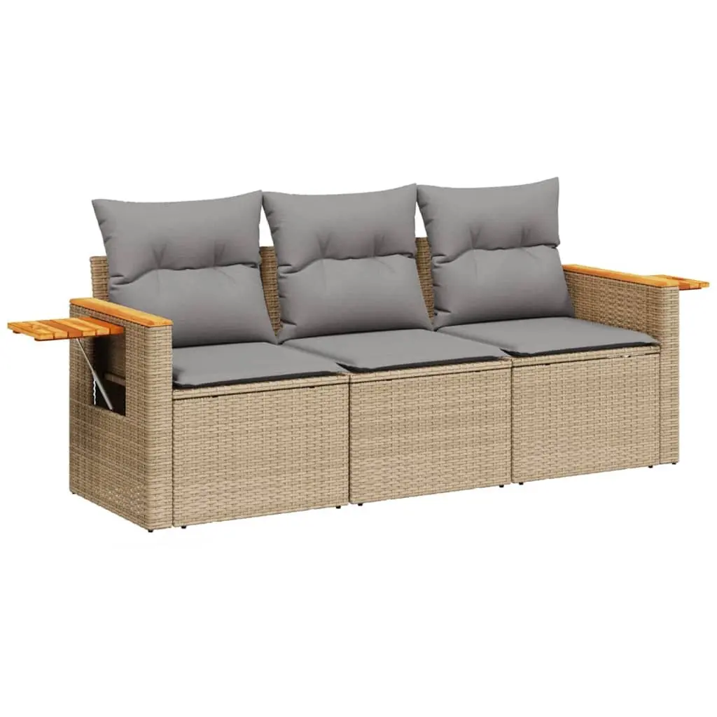 3 Piece Garden Sofa Set Outdoor Furniture Patio Beige Poly Rattan Cushions