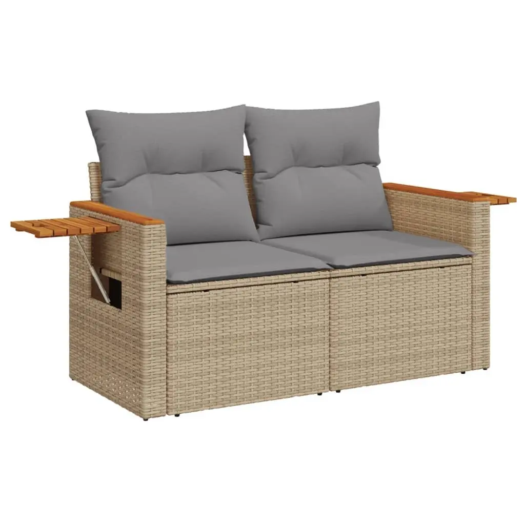 3 Piece Garden Sofa Set Outdoor Furniture Patio Beige Poly Rattan Cushions