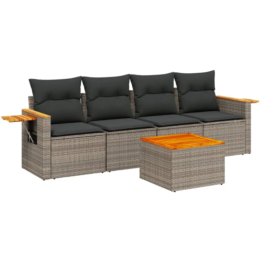 Garden Sofa Set PE Rattan 5 Piece Modular Grey Outdoor Furniture with Cushions