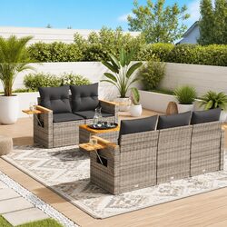 Practical 6 Piece Grey Rattan Garden Sofa Set for Any Outdoor Space